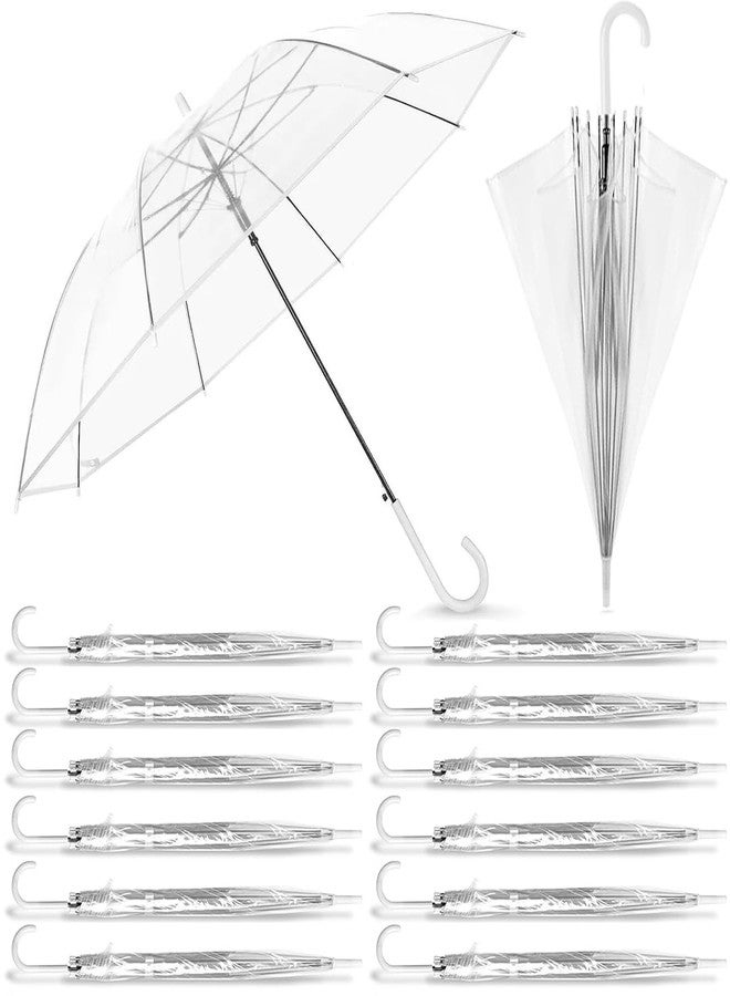 SINBRLAI 14 Pack Clear Wedding Umbrellas Bulk Transparent Auto Open Stick Umbrellas Windproof Waterproof Large Canopy Umbrella with White J Hook Handle for Wedding Bride Groom Photography Golf Outdoor - Image 1